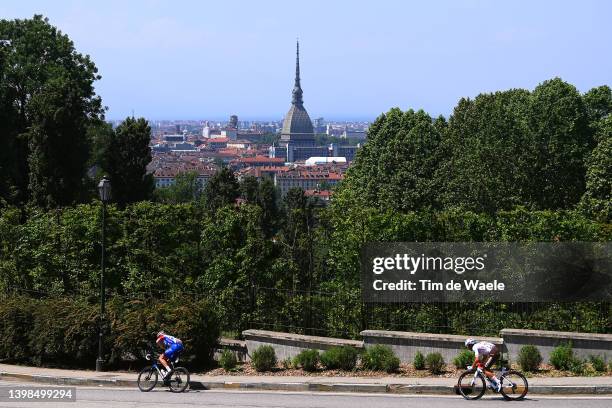 Tobias Ludvigsson of Sweden and Team Groupama - FDJ and Andrea Vendrame of Italy and AG2R Citroen Team compete with Turin City in the background...