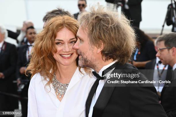 Marine Delterme and Florian Zeller attend the screening of "Triangle Of Sadness" during the 75th annual Cannes film festival at Palais des Festivals...