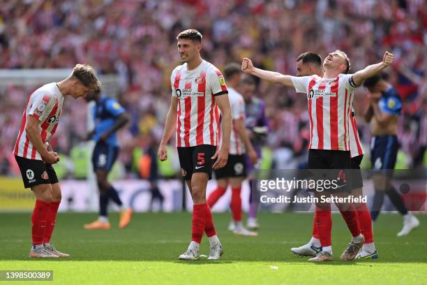 Danny Batth and Corry Evans of Sunderland celebrate after victory in the Sky Bet League One Play-Off Final match between Sunderland and Wycombe...