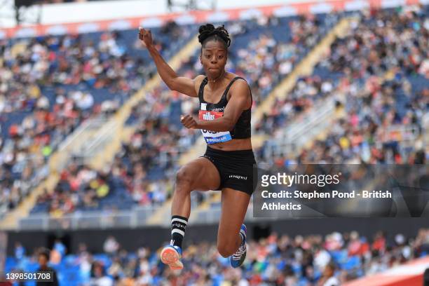 Lorraine Ugen of Great Britain competes in the Women's Long Jump during Muller Birmingham Diamond League, part of the 2022 Diamond League series at...