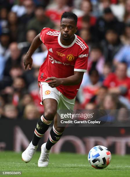 Patrice Evra of Manchester United during the Legends of the North match between Manchester United and Liverpool at Old Trafford on May 21, 2022 in...