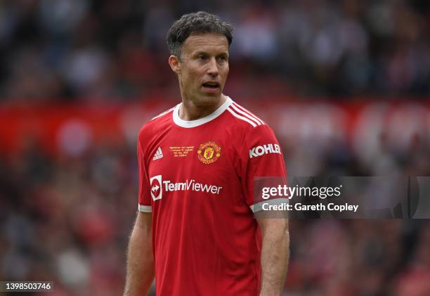 Ronny Johnsen of Manchester United during the Legends of the North match between Manchester United and Liverpool at Old Trafford on May 21, 2022 in...