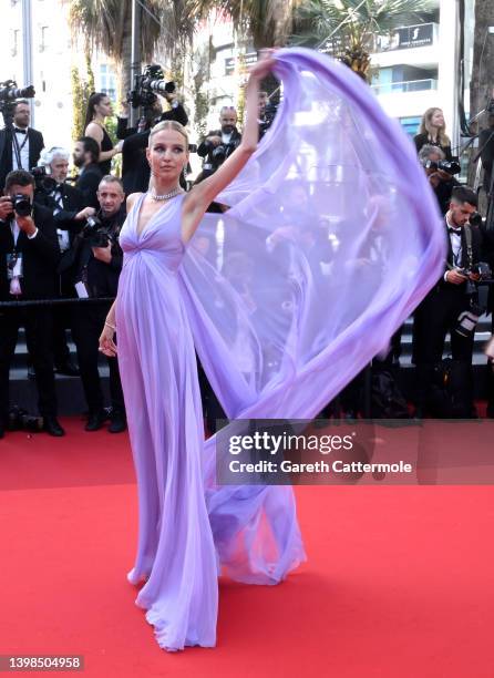 Leonie Hanne attends the screening of "Triangle Of Sadness" during the 75th annual Cannes film festival at Palais des Festivals on May 21, 2022 in...