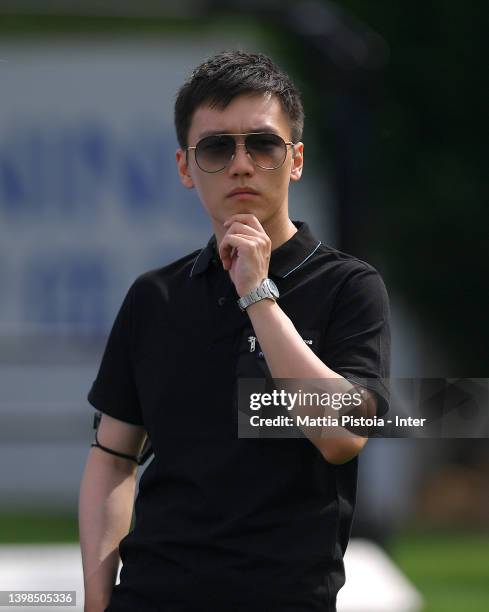 President Steven Zhang of FC Internazionale looks on during the FC Internazionale training session at the club's training ground Suning Training...