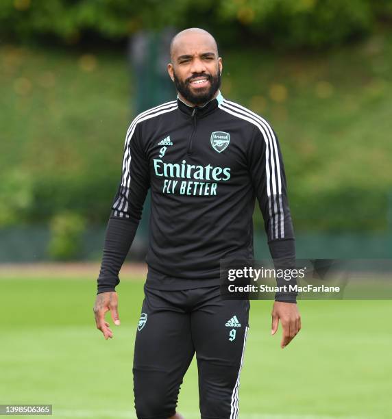 Alex Lacazette of Arsenal during a training session at London Colney on May 21, 2022 in London, England.