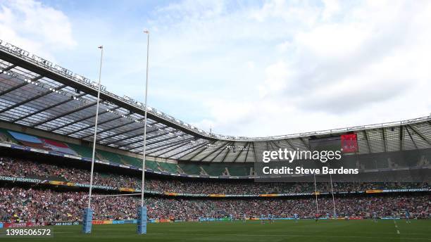 General view of Twickenham Stadium during the Gallagher Premiership Rugby match between Harlequins and Gloucester Rugby at Twickenham Stoop on May...
