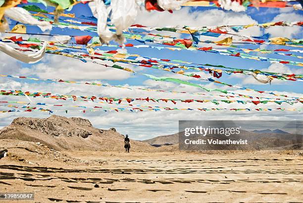 central tibet views with flags - tibet stock pictures, royalty-free photos & images