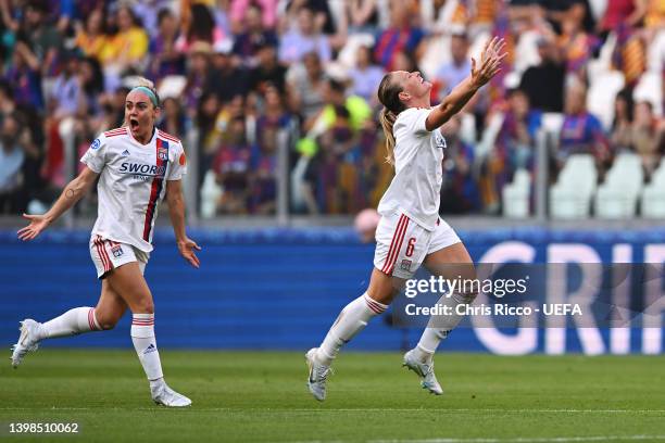 Amandine Henry of Olympique Lyonnais celebrates after scoring their team's first goal during the UEFA Women's Champions League final match between FC...