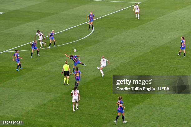 Amandine Henry of Olympique Lyonnais scores their team's first goal during the UEFA Women's Champions League final match between FC Barcelona and...