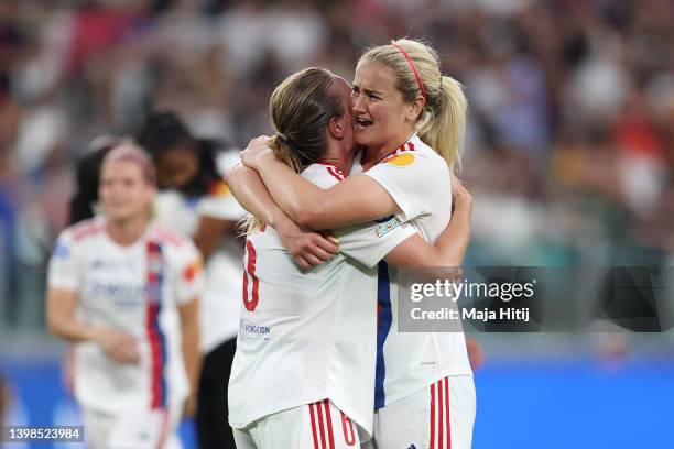 Lindsey Horan of Olympique Lyonnais celebrates after victory in the UEFA Women's Champions League final match between FC Barcelona and Olympique...