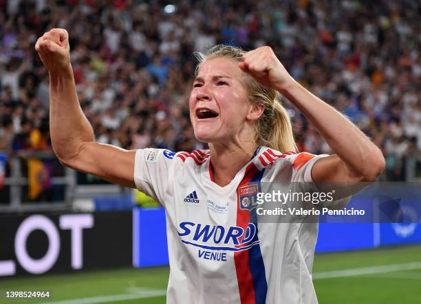 Ada Hegerberg of Olympique Lyonnais celebrates after victory in the UEFA Women's Champions League final match between FC Barcelona and Olympique...
