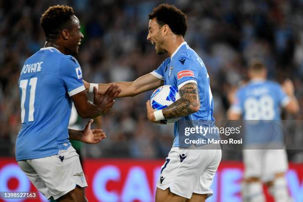 Felipe Anderson of SS Lazio celebrates a second goal during the Serie A match between SS Lazio and Hellas Verona FC at Stadio Olimpico on May 21,...