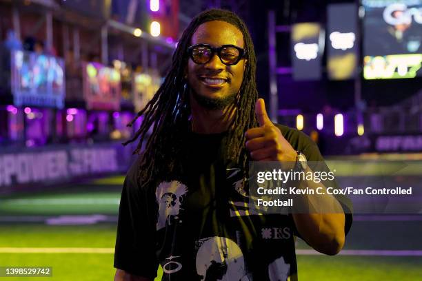 Todd Gurley attends Fan Controlled Football Season v2.0 - Week Six on May 21, 2022 in Atlanta, Georgia.