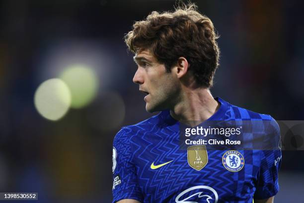 Marcos Alonso of Chelsea during the Premier League match between Chelsea and Leicester City at Stamford Bridge on May 19, 2022 in London, England.