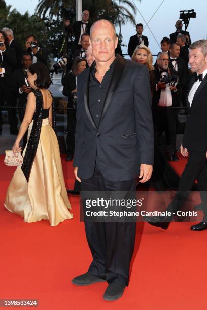 Woody Harrelson leaves the screening of "Triangle Of Sadness" during the 75th annual Cannes film festival at Palais des Festivals on May 21, 2022 in...
