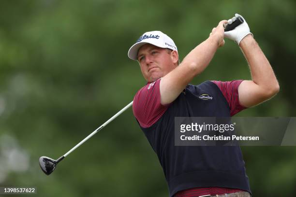 Tom Hoge of the United States plays his shot from the 17th tee during the third round of the 2022 PGA Championship at Southern Hills Country Club on...