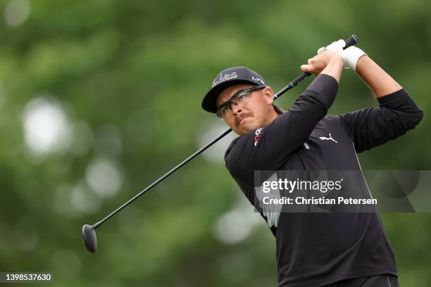 Rickie Fowler of the United States plays his shot from the 17th tee during the third round of the 2022 PGA Championship at Southern Hills Country...