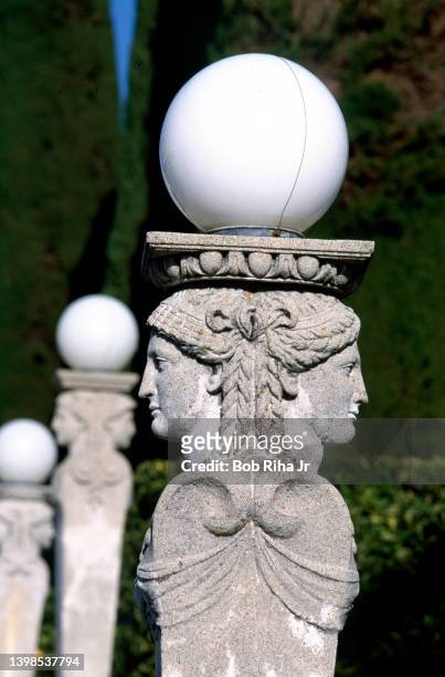 Lamp posts at the outdoor 'Neptune Pool' at Hearst Castle,Hearst Castle, located along the Central California Coast, circa. June 20, 1984 in San...