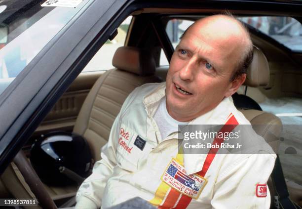 Astronaut Pete Conrad driving at the Toyota Celebrity/Long Beach Grand Prix Race, March 14, 1981 in Long Beach, California.