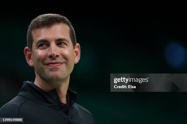 President of Basketball Operations for the Boston Celtics Brad Stevens looks on before Game Three of the 2022 NBA Playoffs Eastern Conference Finals...