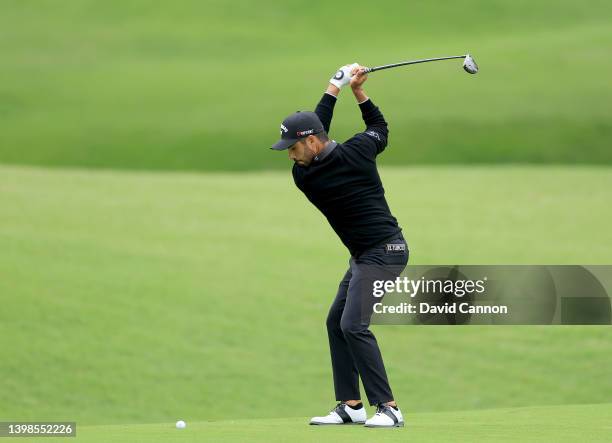 Abraham Ancer of Mexico plays his second shot on the 16th hole during the third round of the 2022 PGA Championship at Southern Hills Country Club on...