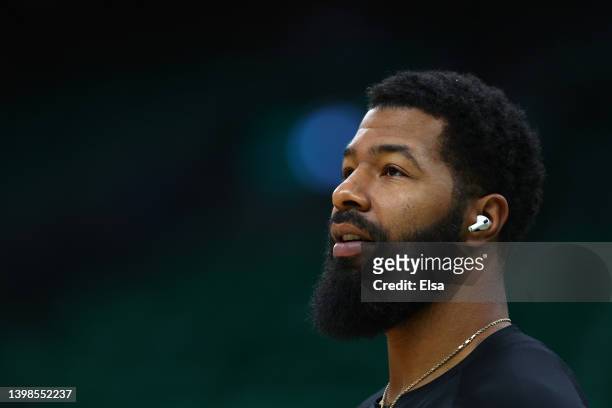 Markieff Morris of the Miami Heat looks on before Game Three of the 2022 NBA Playoffs Eastern Conference Finals against the Boston Celtics at TD...