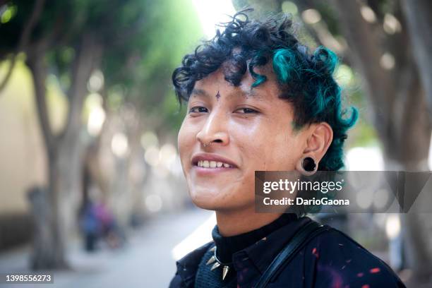 lgtb guy on the street - green hair stock pictures, royalty-free photos & images