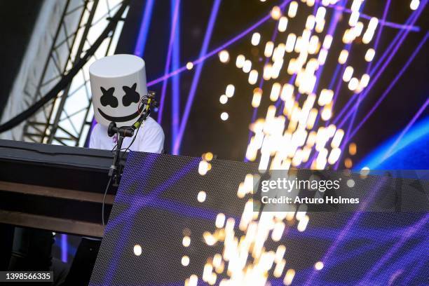 Marshmello performs during InfieldFest Preakness 147 hosted by 1/ST at Pimlico Race Course on May 21, 2022 in Baltimore, Maryland.