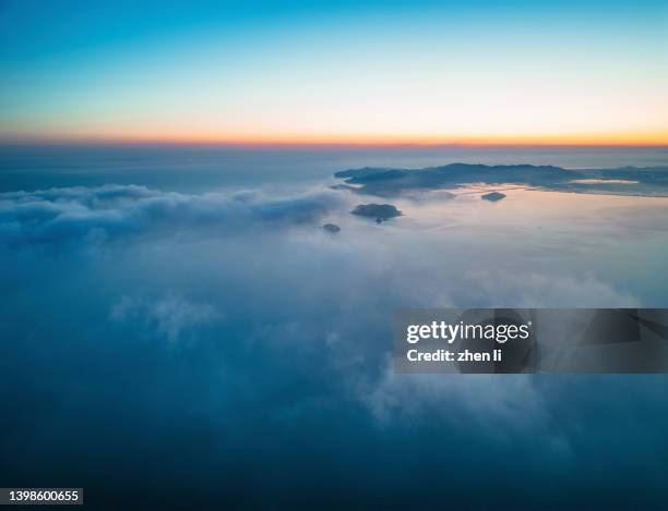 aerial view of seascape at sunrise - aerial cloudscape stock pictures, royalty-free photos & images