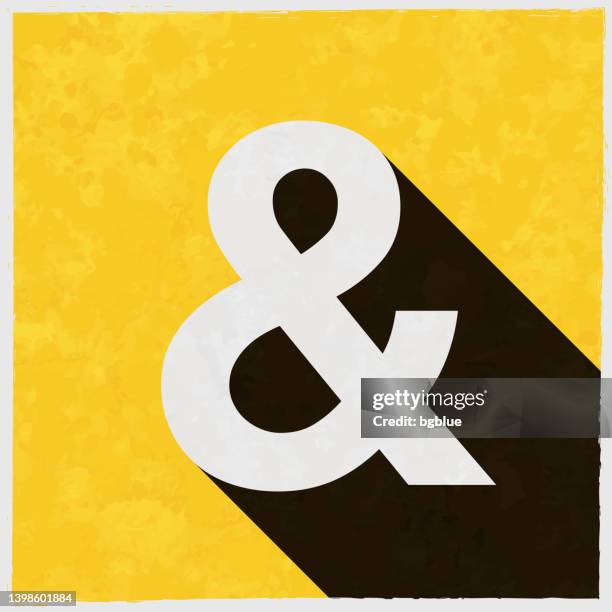 ampersand symbol. icon with long shadow on textured yellow background - ampersand stock illustrations