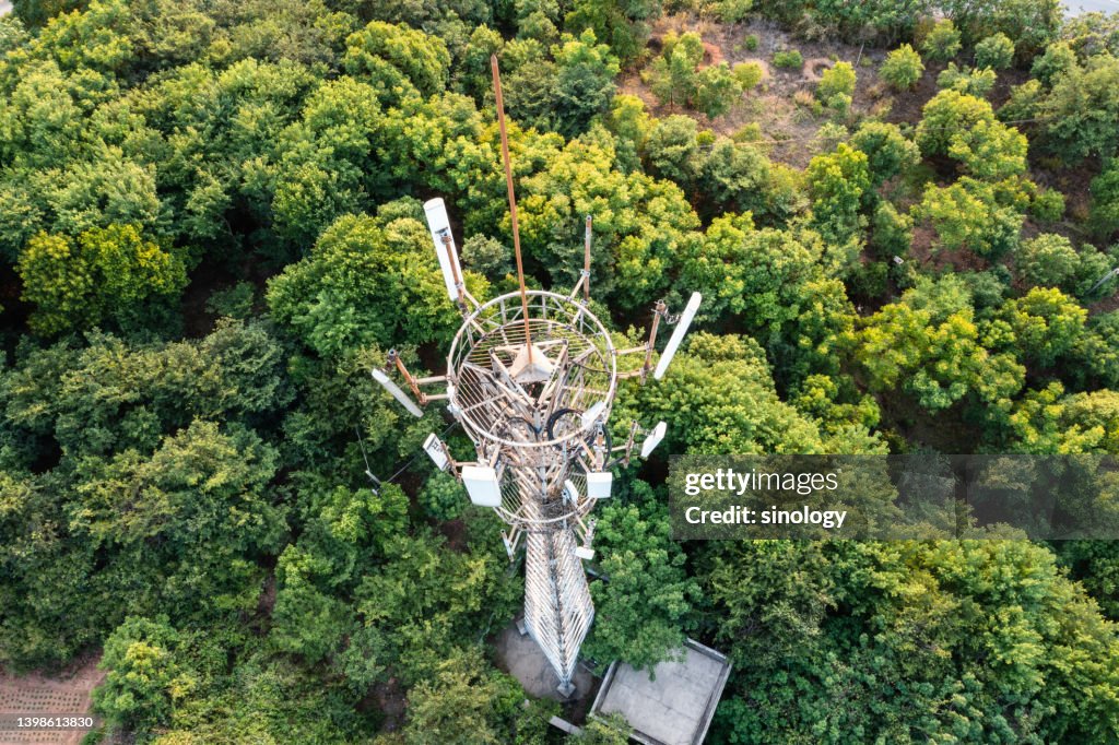 5G Cellular Communications Tower in the forest