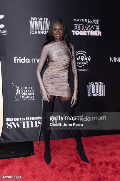 Duckie Thot attends as Sports Illustrated Swimsuit celebrates the launch of the 2022 Issue and Debut of Pay With Change at Seminole Hard Rock Hotel &...