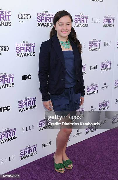 Actress Amara Miller with Jameson prior to the 2012 Film Independent Spirit Awards at Santa Monica Pier on February 25, 2012 in Santa Monica,...