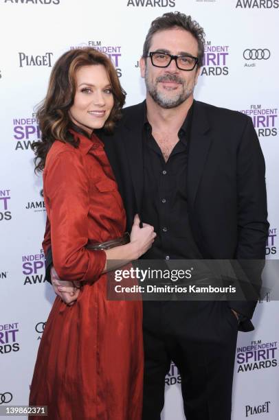 Actors Hilarie Burton and Jeffrey Dean Morgan with Jameson during the 2012 Film Independent Spirit Awards at Santa Monica Pier on February 25, 2012...