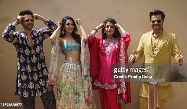 Varun Dhawan, Kiara Advani, Neetu Singh and anil Kapoor attend the 'Jug Jugg Jeeyo' film trailer launch on May 22, 2022 in Mumbai, India