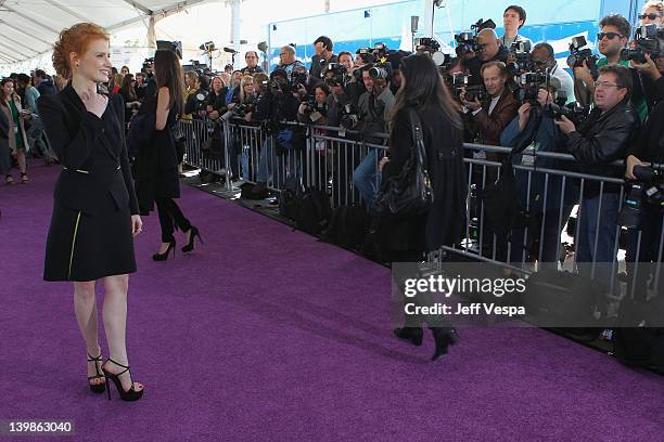 Actress Jessica Chastain arrives at the 2012 Film Independent Spirit Awards at Santa Monica Pier on February 25, 2012 in Santa Monica, California.