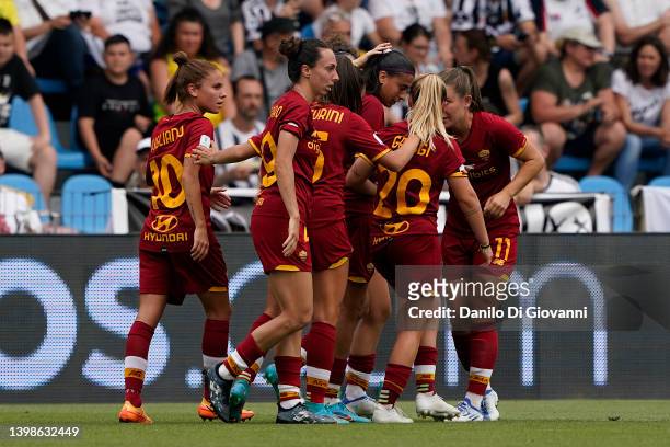 Andressa Alves Da Silva of AS Roma Women celebrate after scoring a goal during the Women Coppa Italia Final between Juventus and AS Roma at Stadio...