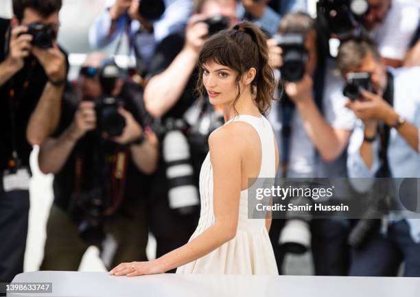 Charlbi Dean Kriek attends the photocall for "Triangle Of Sadness" during the 75th annual Cannes film festival at Palais des Festivals on May 22,...