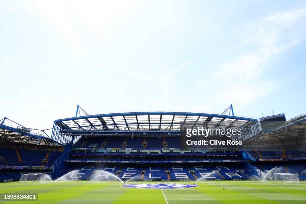 General view inside the stadium prior to the Premier League match between Chelsea and Watford at Stamford Bridge on May 22, 2022 in London, England.