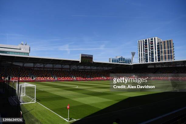 General view inside the stadium prior to the Premier League match between Brentford and Leeds United at Brentford Community Stadium on May 22, 2022...