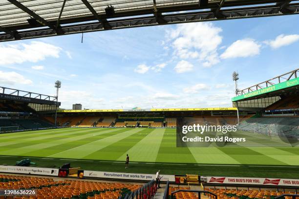 General view inside the stadium prior to the Premier League match between Norwich City and Tottenham Hotspur at Carrow Road on May 22, 2022 in...