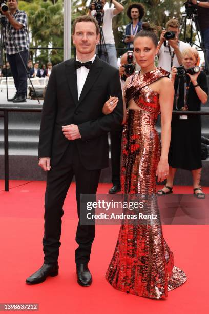 Michael Fassbender and Alicia Vikander of “Irma Vep” walks the red carpet for the screening of "Holy Spider" during the 75th annual Cannes film...