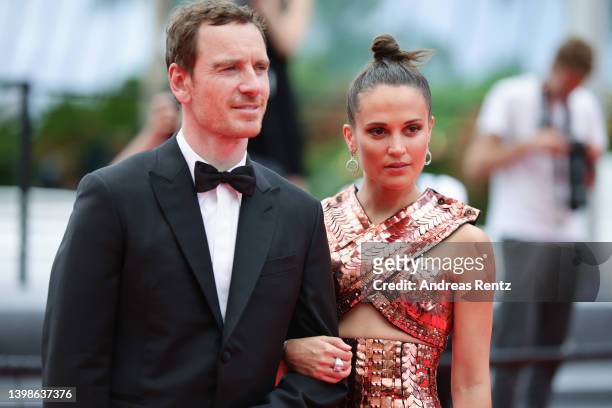 Michael Fassbender and Alicia Vikander of “Irma Vep” walks the red carpet for the screening of "Holy Spider" during the 75th annual Cannes film...