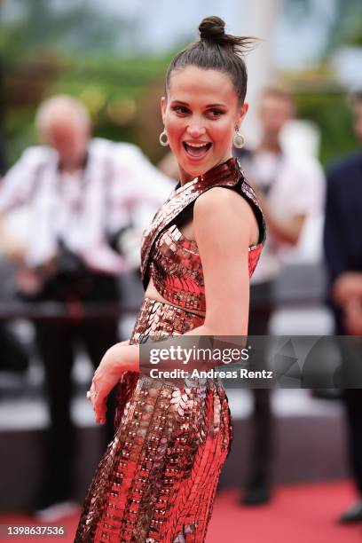 Alicia Vikander attends the screening of "Holy Spider" during the 75th annual Cannes film festival at Palais des Festivals on May 22, 2022 in Cannes,...