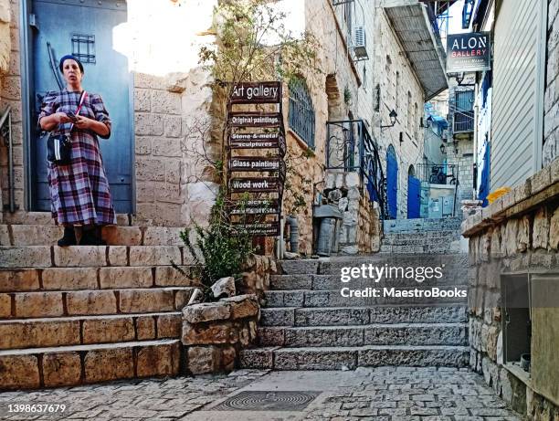 the prettiest street in the holy city of safed. - kabbalah stock pictures, royalty-free photos & images