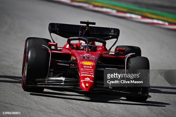 Charles Leclerc of Monaco driving the Ferrari F1-75 on track during the F1 Grand Prix of Spain at Circuit de Barcelona-Catalunya on May 22, 2022 in...