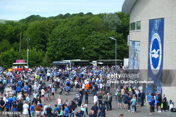 General view outside the stadium as fans arrive prior to the Premier League match between Brighton & Hove Albion and West Ham United at American...