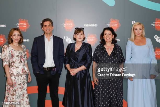 Laura Main, Stephen McGann, Heidi Thomas, Pippa Harris and Helen George attend the photocall for "Call the Midwife" during BFI & Radio Times...
