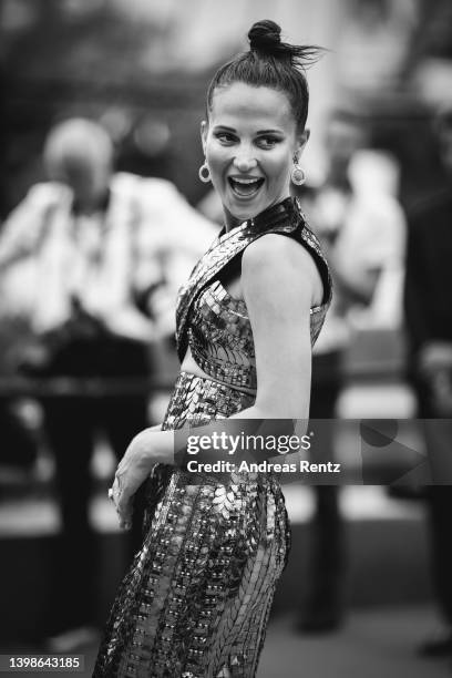 Alicia Vikander attends the screening of "Holy Spider" during the 75th annual Cannes film festival at Palais des Festivals on May 22, 2022 in Cannes,...