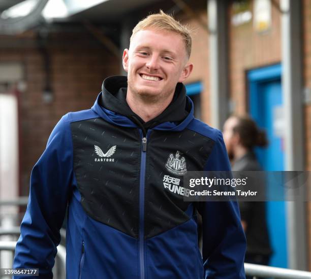 Sean Longstaff of Newcastle United FC arrives for the Premier League match between Burnley and Newcastle United at Turf Moor on May 22, 2022 in...
